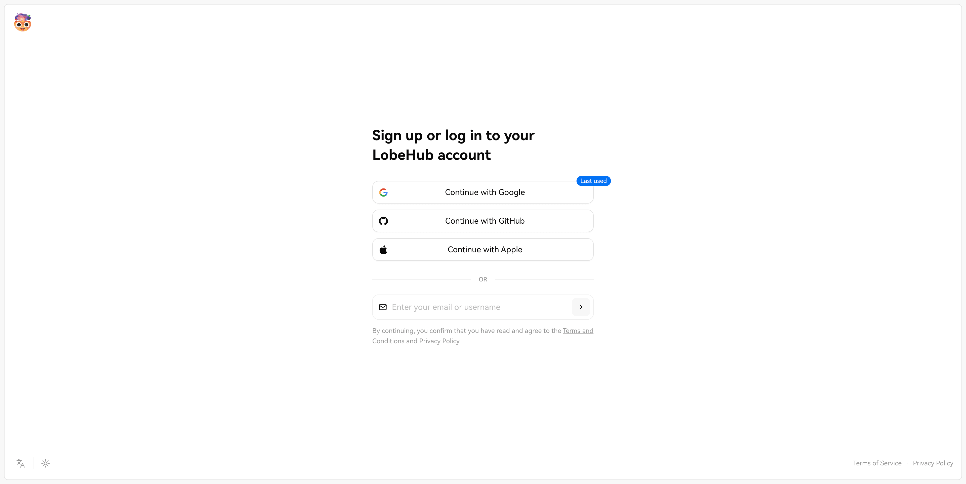 LobeHub login screen — after